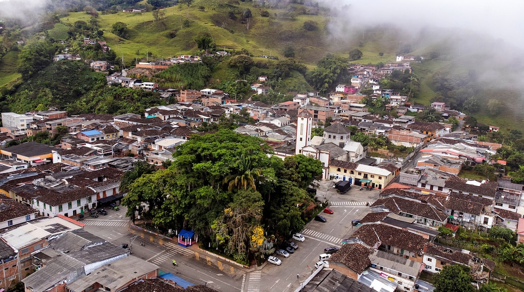 Filadelfia, Caldas - Colombia. October 7, 2025. Panoramic drone view. Municipality located 47.9 km from Manizales.