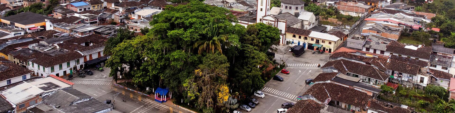 Filadelfia, Caldas - Colombia. October 7, 2025. Panoramic drone view. Municipality located 47.9 km from Manizales.