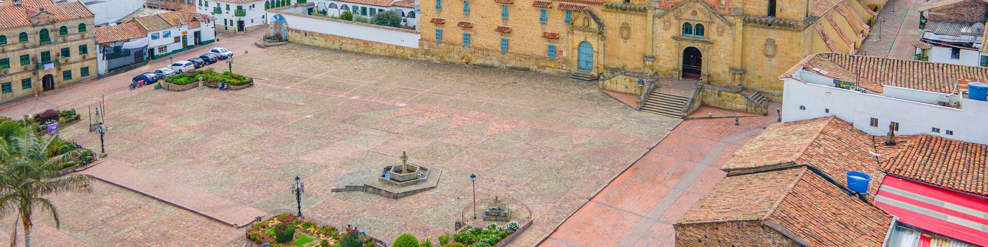 Historic Town Square in Mongui, Boyaca, Colombia