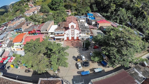 Caracolí, Antioquia - Colombia. December 28, 2025. Aerial drone view of Caracolí, one of the 125 municipalities in the department.