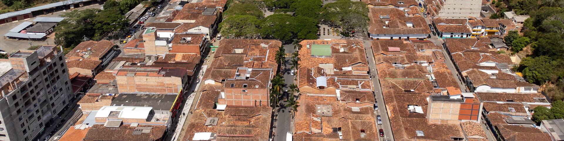 Ciudad Bolivar, Antioquia - Colombia. February 21, 2024. Aerial drone view of the municipality, with a population of 23,361 inhabitants