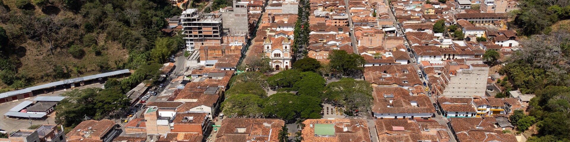 Ciudad Bolivar, Antioquia - Colombia. February 21, 2024. Aerial drone view of the municipality, with a population of 23,361 inhabitants