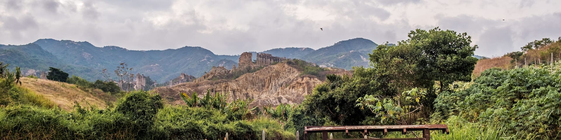 Los Estoraques Unique Natural Area, national park in the Cordillera Oriental of Colombia, Norte de Santander Department. Large brownstone pedestals and columns formed by erosion. Travel destination