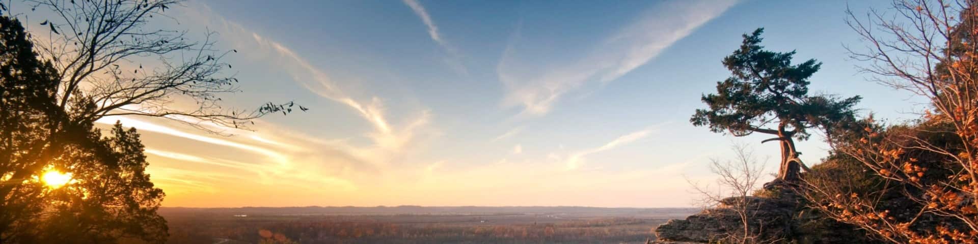 Southern Illinois showing forest scenes, a sunset and landscape views