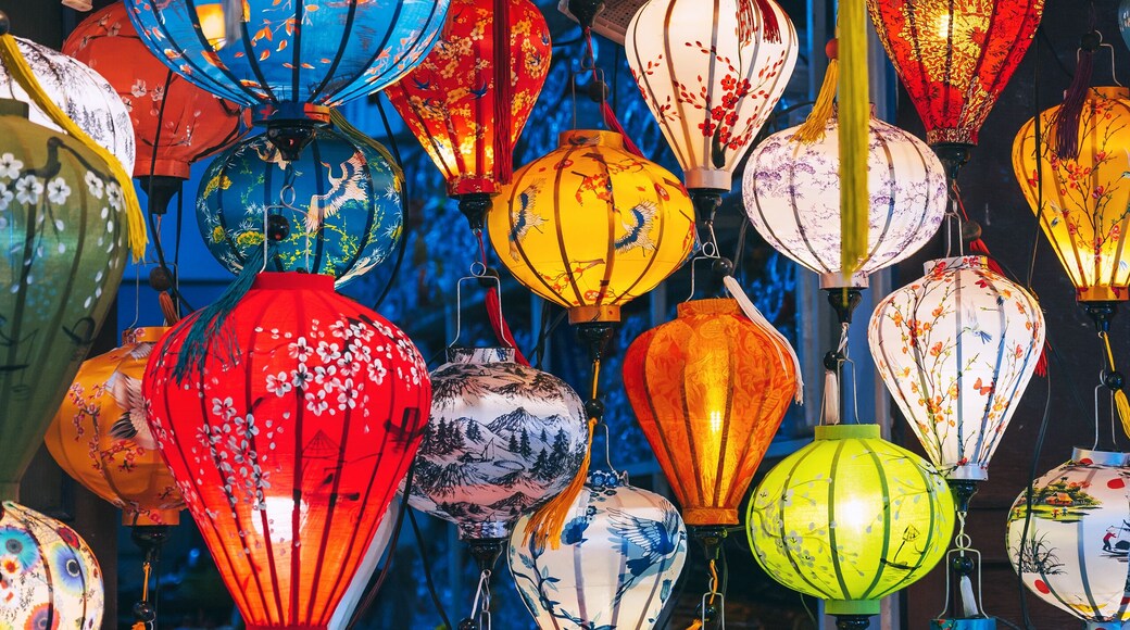 Traditional colorful Asian lanterns at night.