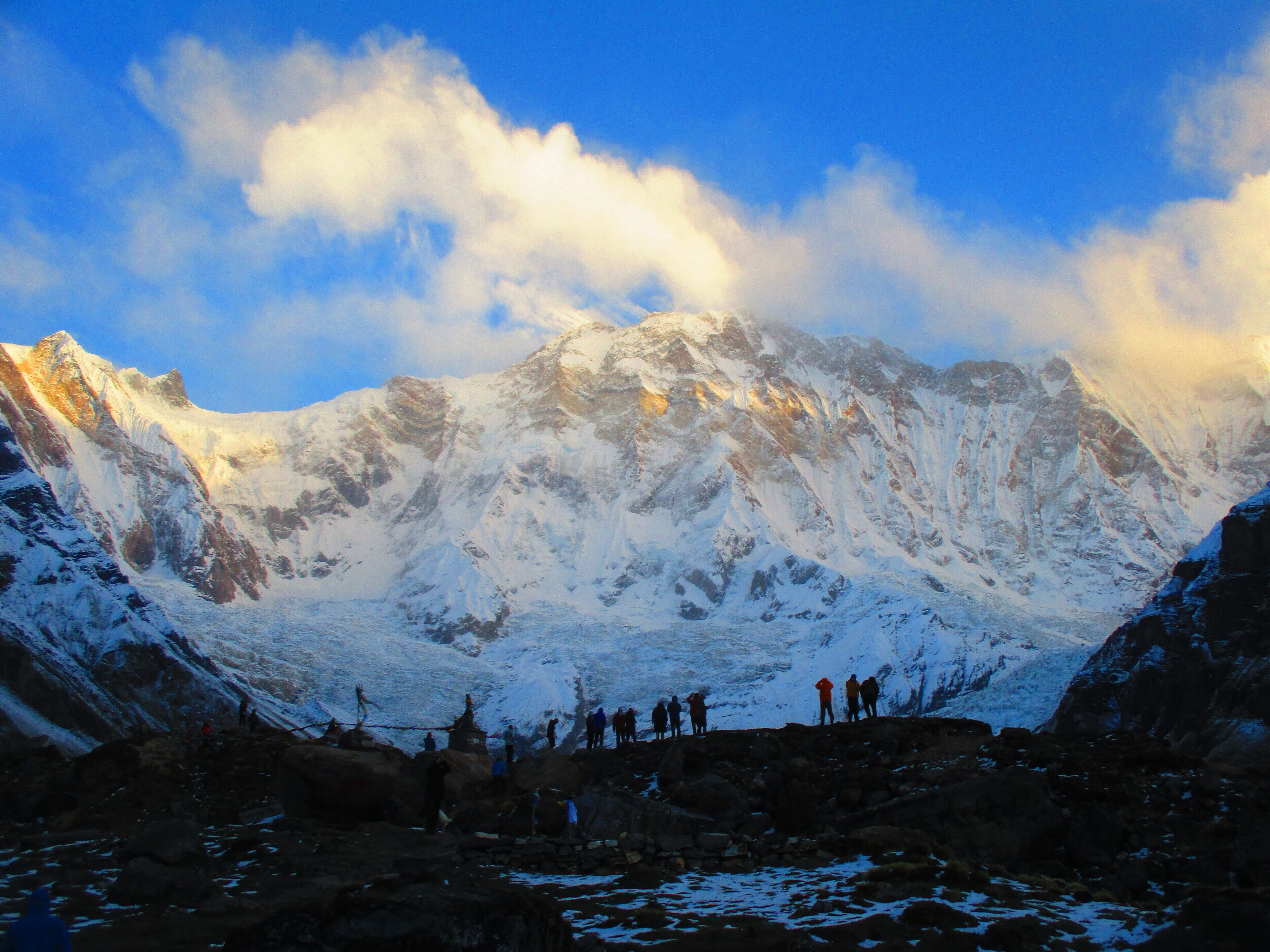 The sunrise on Annapurna Base Camp, a cool morning in May.