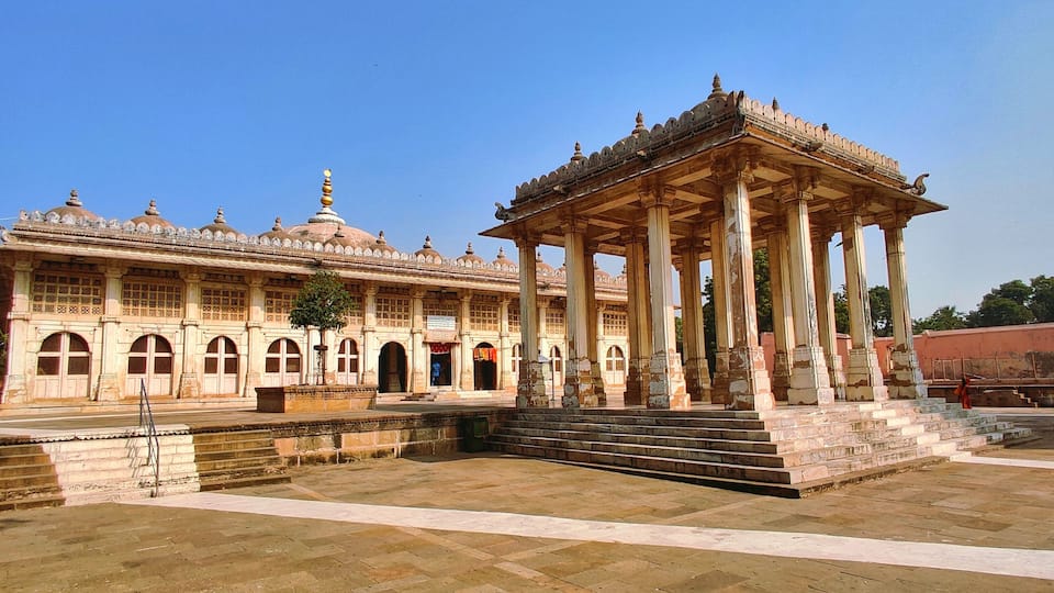 Panoramic view of the Sarkhej Roza monument in Makarba, Ahmedabad, Gujarat, India