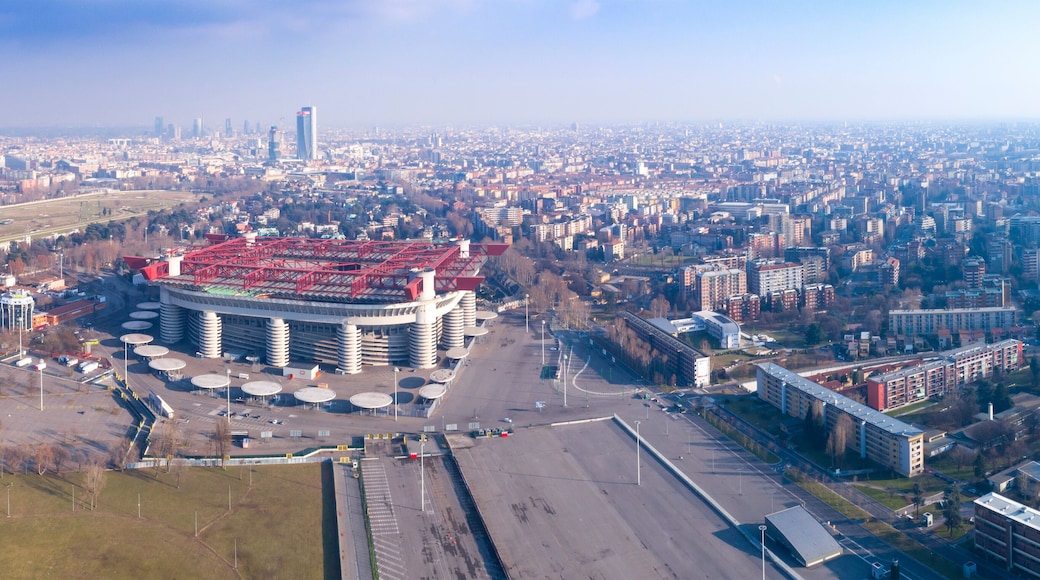 Aerial view of Milan (Italy) with the Meazza soccer stadium, commonly known as San Siro.