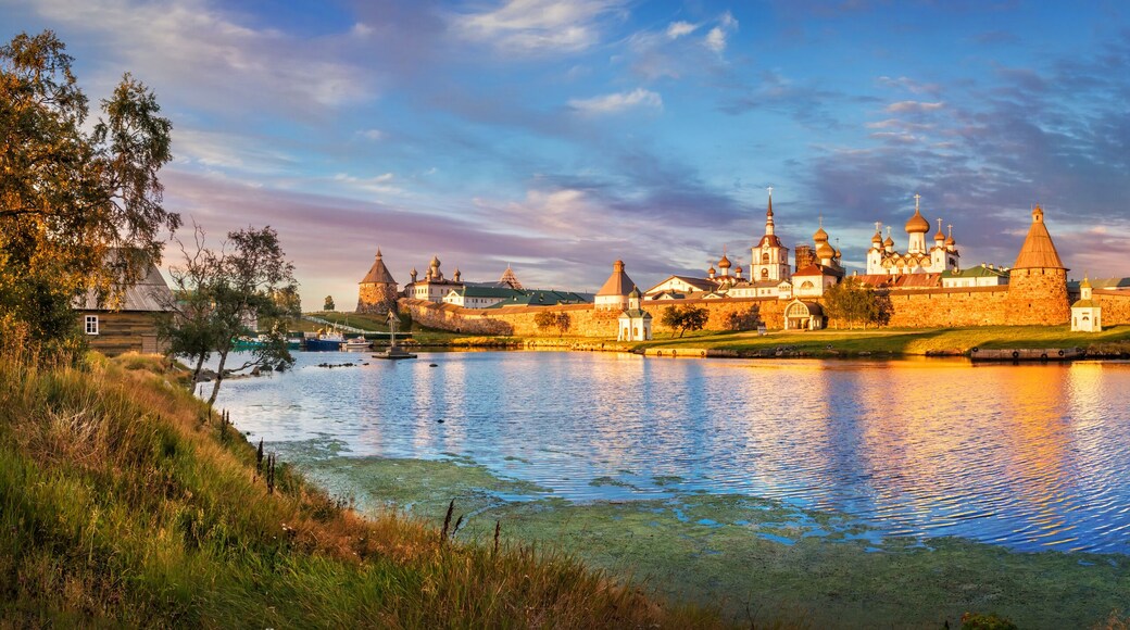 Solovetsky Monastery with towers and temples on the Solovetsky Islands