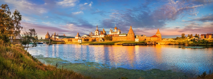 Solovetsky Monastery with towers and temples on the Solovetsky Islands