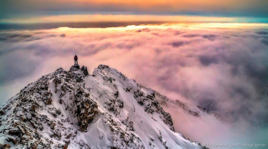 On the top of mount Munku Sardyk. Munku sardyk is summit of Sayan mountain range.