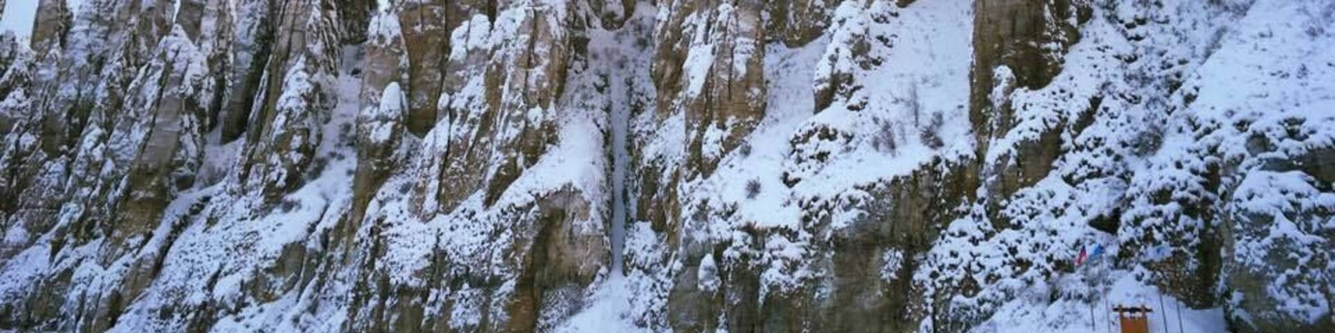 The Sinsk Pillars, located 50km up the river Sinyaya from the point where it flows into the River Lena. Smaller but more beautiful than the 220-metre tall Lena Pillars. Great area for canoeing in summer or snowmobiling in winter.