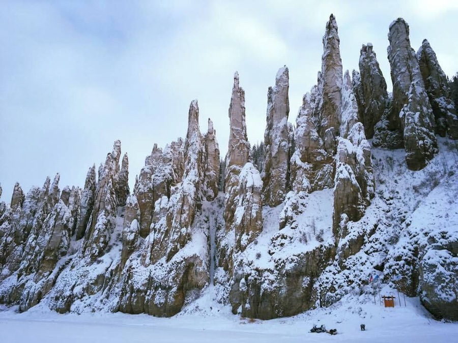 The Sinsk Pillars, located 50km up the river Sinyaya from the point where it flows into the River Lena. Smaller but more beautiful than the 220-metre tall Lena Pillars. Great area for canoeing in summer or snowmobiling in winter.