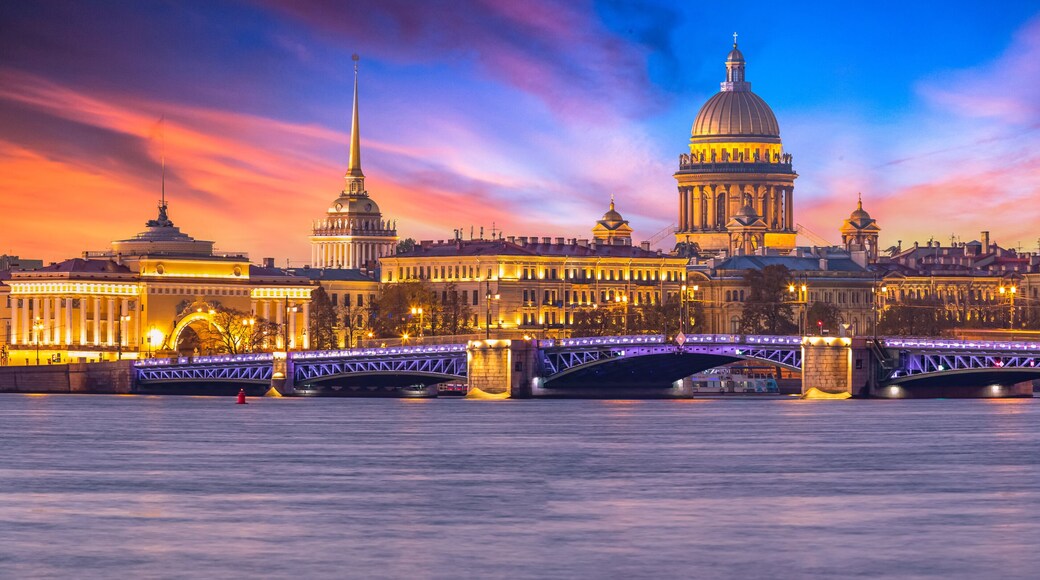 Saint Isaac's Cathedral, Panorama of St. Petersburg at the summer sunset, Russia is the largest Russian Orthodox cathedral, St. Petersburg architecture, Saint Petersburg, Russia Federation.