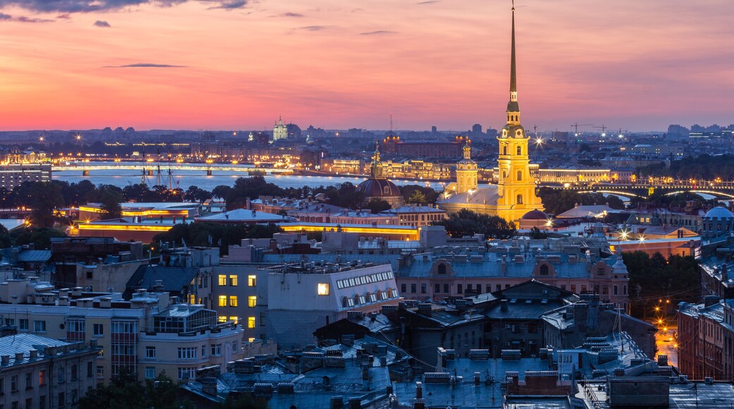 Peter and Paul cathedral and Petrogradsky District, Saint-Petersburg, Russia, view from Knyaz Vladimirskiy cathedral