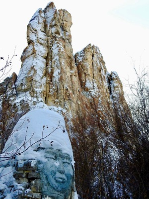 Sacred shamanic site at the Lena Pillars where Yakut people come to leave offerings, Khangalas District, #Yakutia