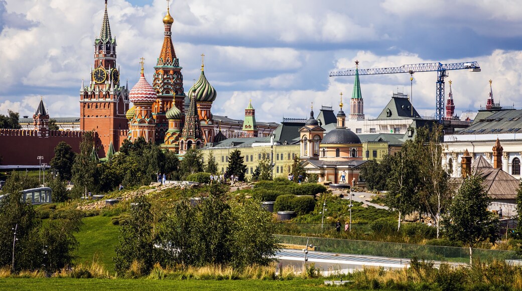 The Red Square with the Kremlin, St. Basil's Cathedral, and the Moscow Kremlin walls.