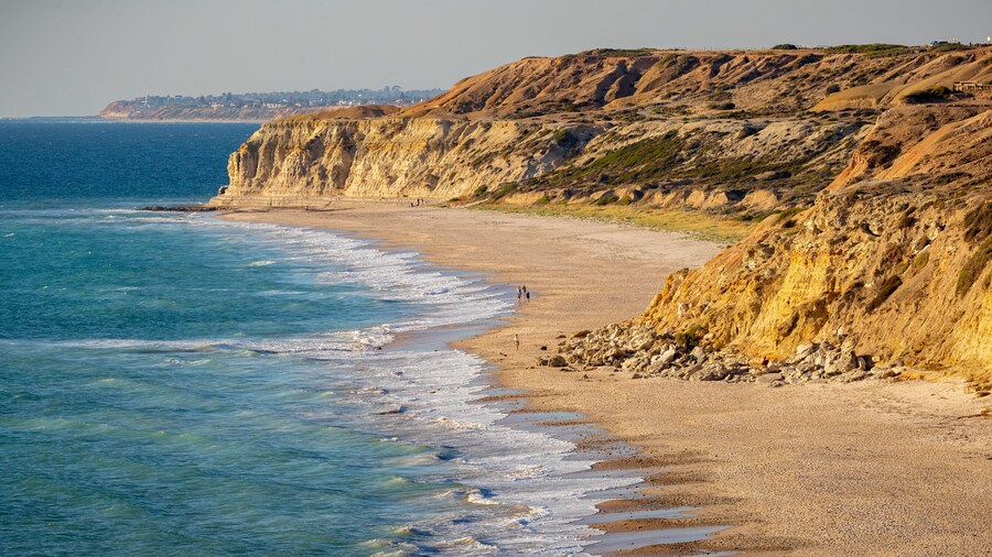 Port Willunga Beach featuring general coastal views, rugged coastline and a sandy beach