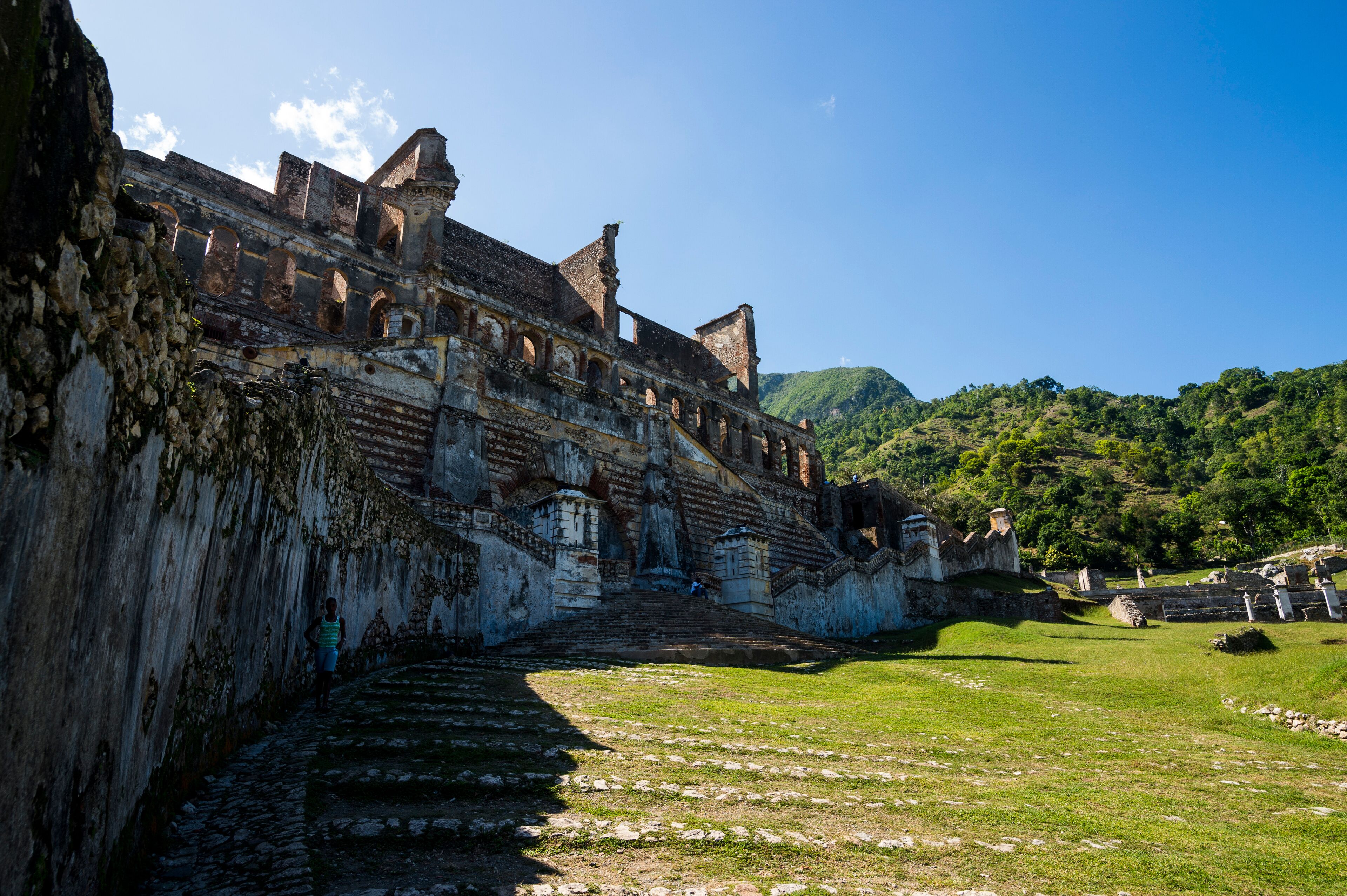 Historical Sanssouci Palace against sky during sunny day, Haiti, Caribbean