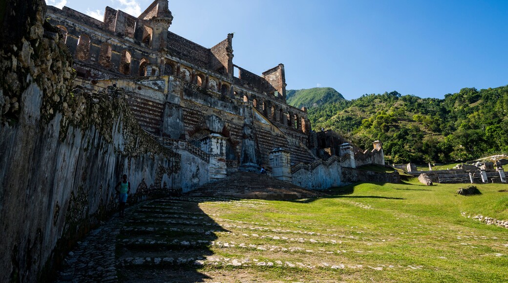 Historical Sanssouci Palace against sky during sunny day, Haiti, Caribbean