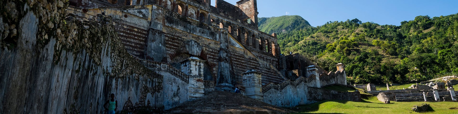 Historical Sanssouci Palace against sky during sunny day, Haiti, Caribbean