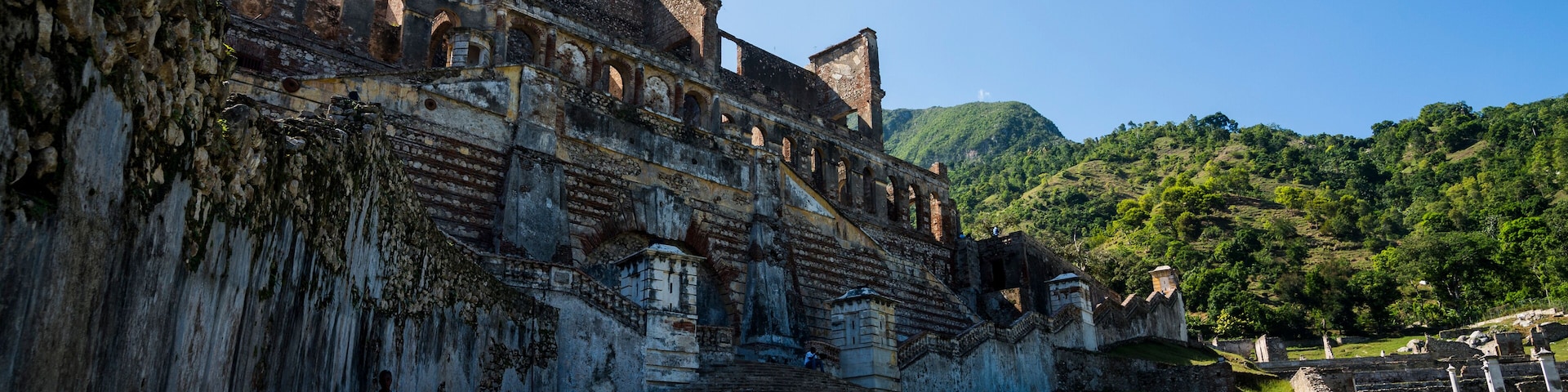 Historical Sanssouci Palace against sky during sunny day, Haiti, Caribbean