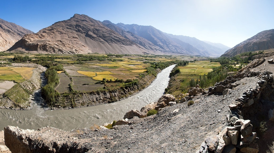 Fields aroun Panj river and pamir mountains Afghanistan