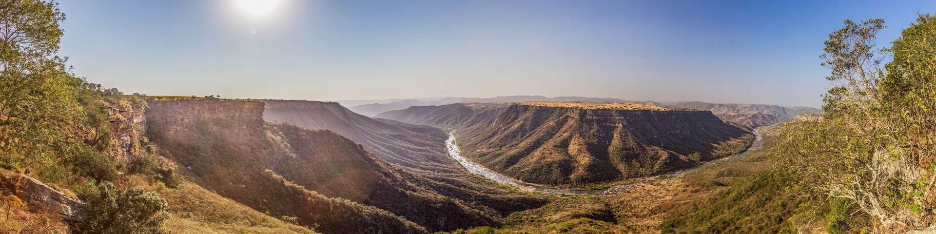Panoramic picture of the lower part of the Blyde river canyon in South Africa in the afternoon