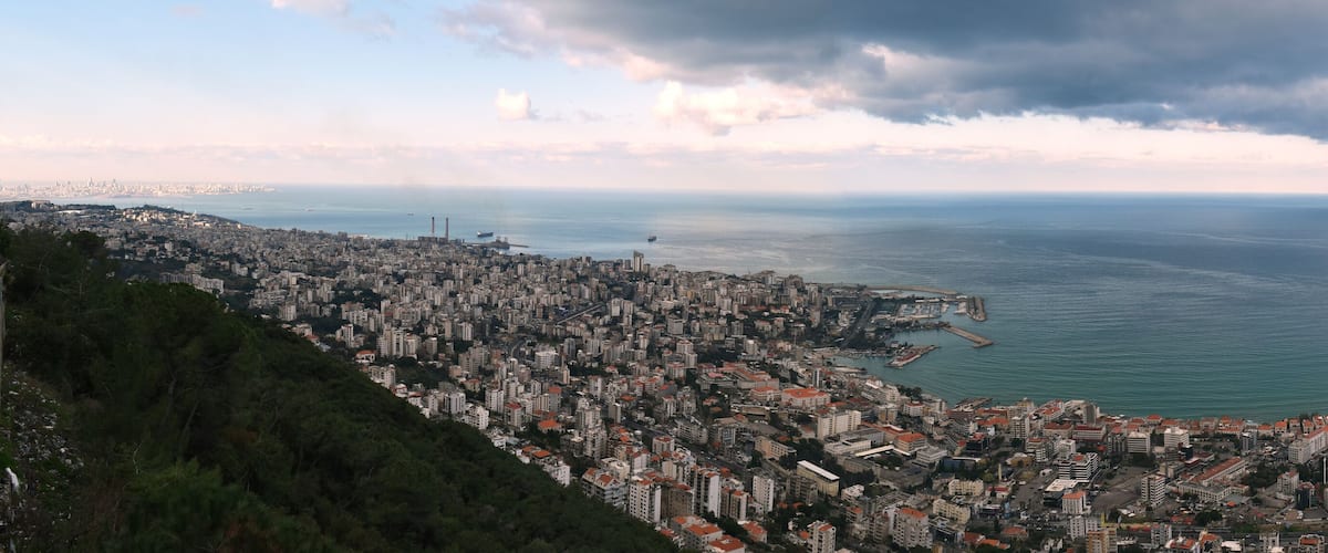 Jounieh Bay, Lebanon, with Beirut in a far end and the mediterranean shore