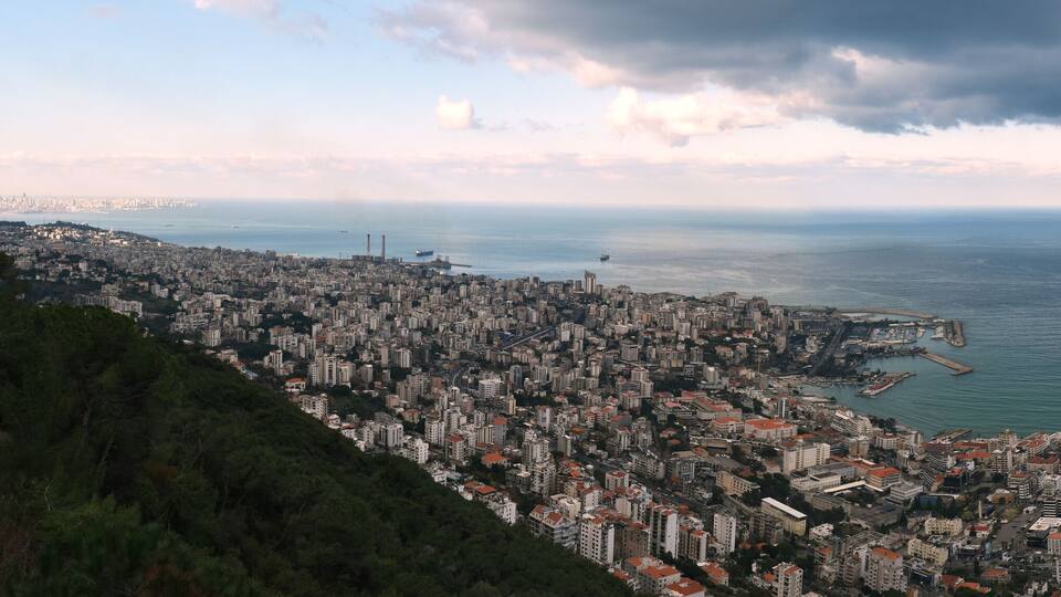 Jounieh Bay, Lebanon, with Beirut in a far end and the mediterranean shore