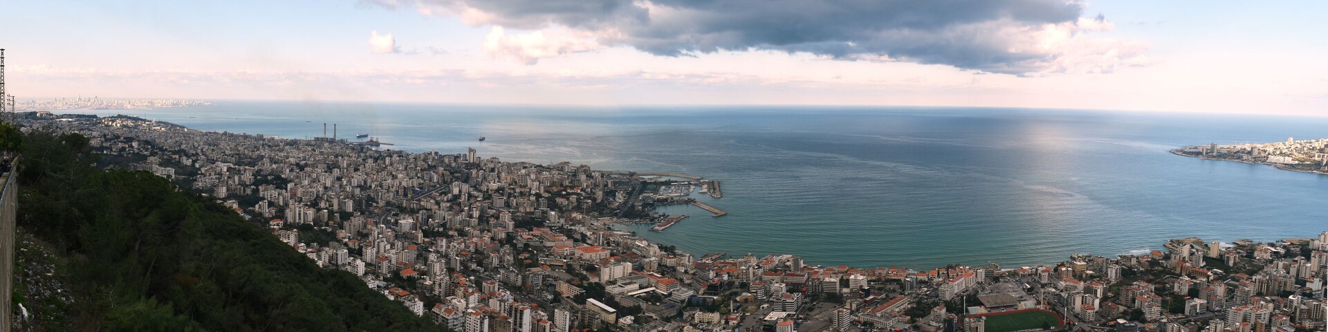 Jounieh Bay, Lebanon, with Beirut in a far end and the mediterranean shore
