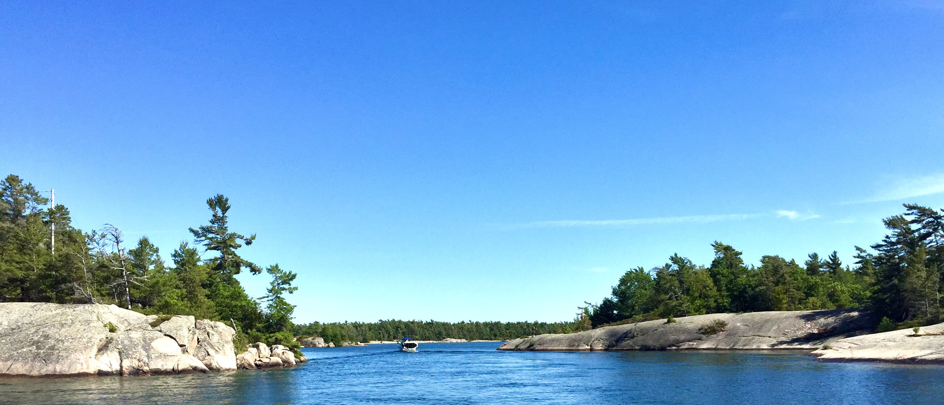 A calm and peaceful narrow channel in Georgian Bay Ontario Canada