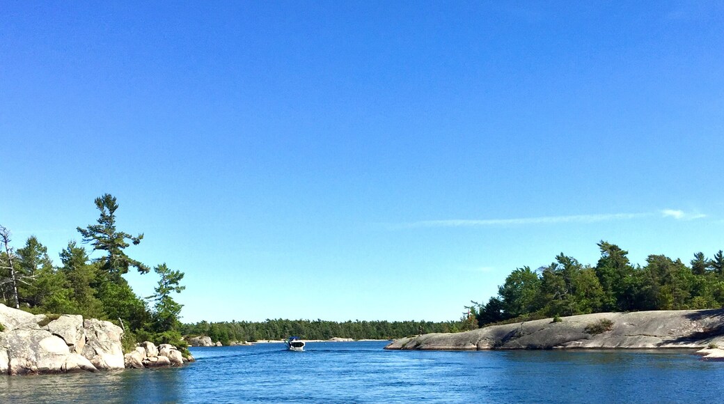 A calm and peaceful narrow channel in Georgian Bay Ontario Canada