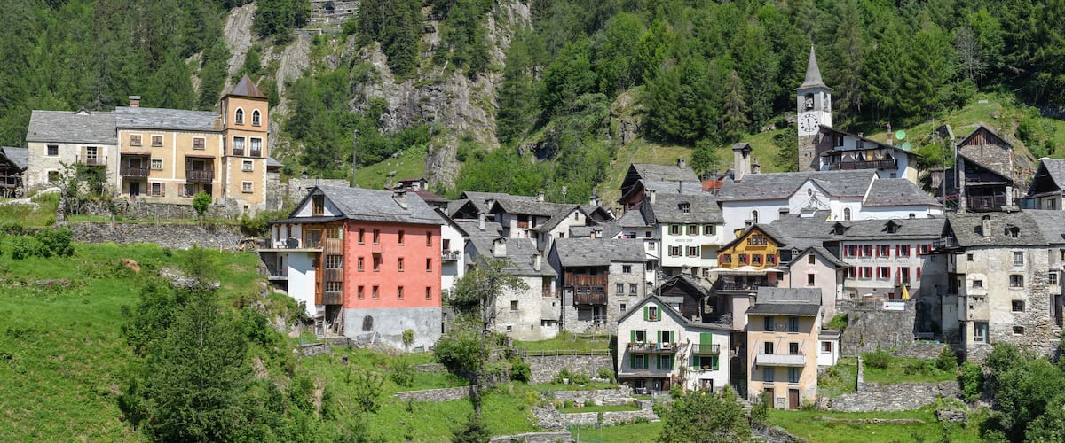 The village of Fusio on Maggia valley in the Swiss alps