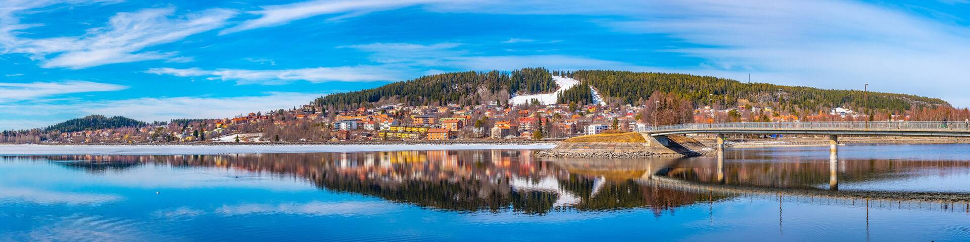 View of the Froso island and skyline of Ostersund in Sweden