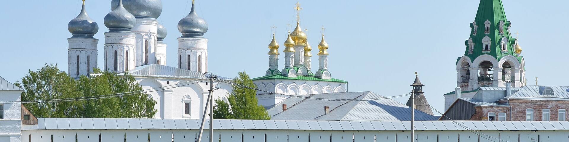 NIZHNY NOVGOROD, RUSSIA - MAY 22, 2015: Trinity Makaryev Zheltovodsky Monastery located on the cost of Volga river in Nizhny Novgorod region