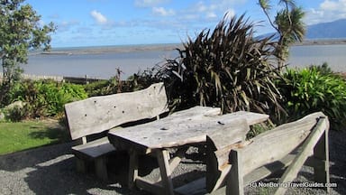 View from the Beer Garden at Lake Ferry - over the rugged southern coast of the Wairarapa