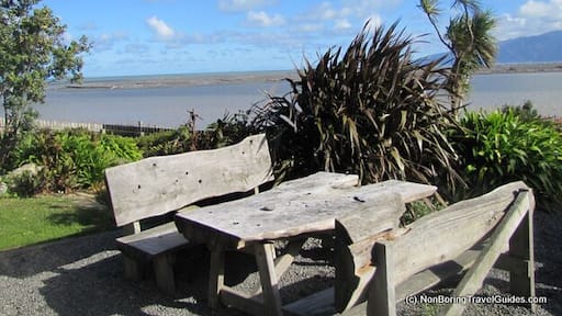 View from the Beer Garden at Lake Ferry - over the rugged southern coast of the Wairarapa