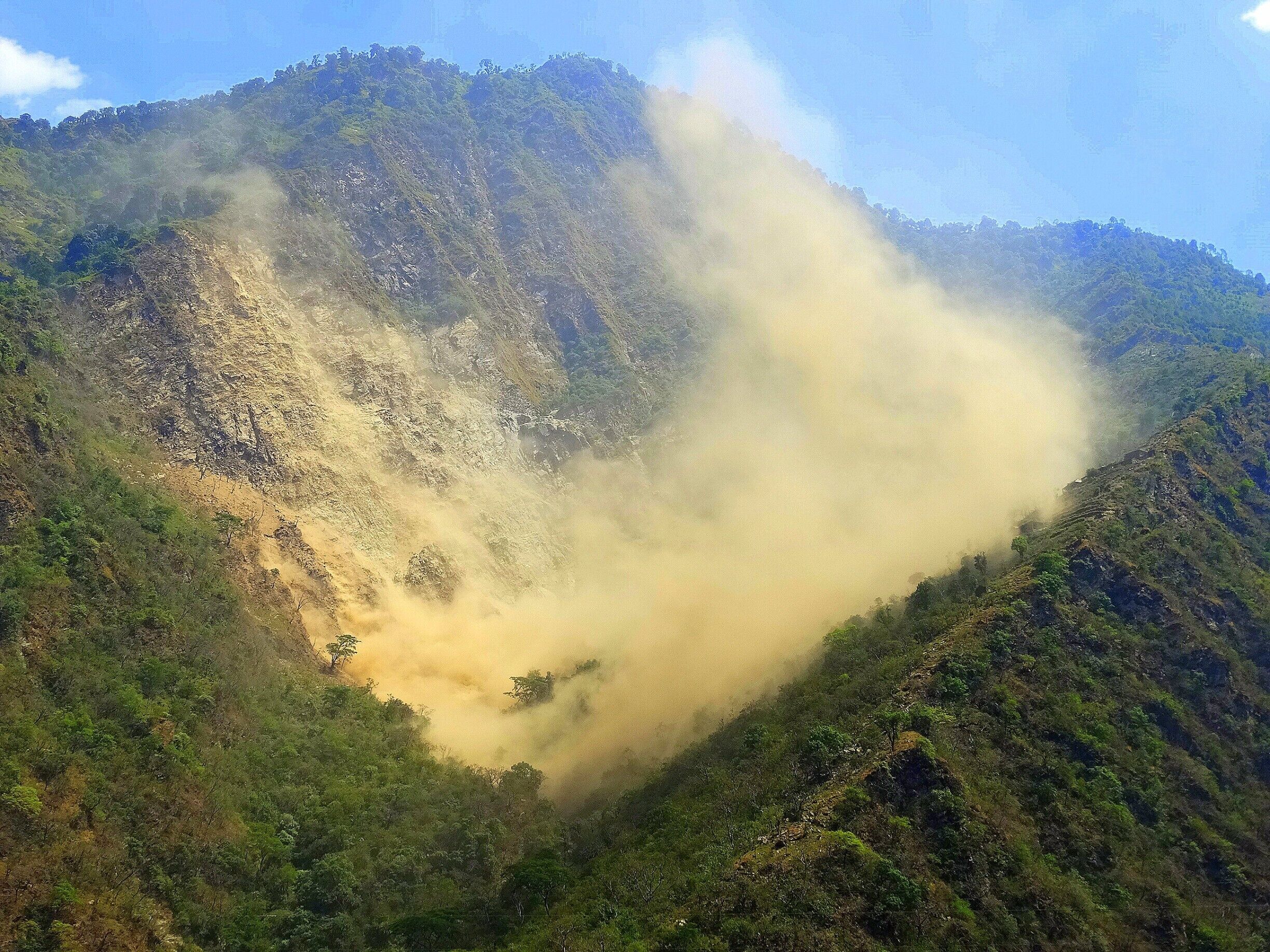 Landslide in the middle HImalayas. 