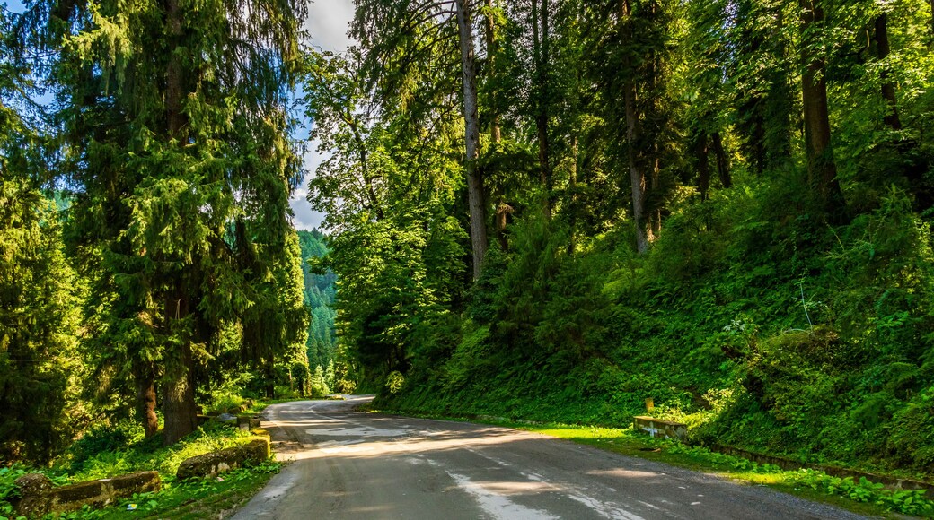 View from hilly mountain road travelling through Himalayas mountains near Kalpa Kinnaur, Himachal Pradesh, India.
