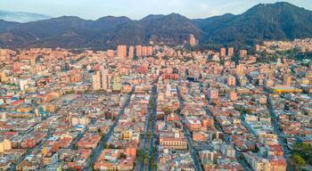 Aerial View of Bogotá: The Vibrant Urban Landscape of Colombia's Capital Amidst the Mountains