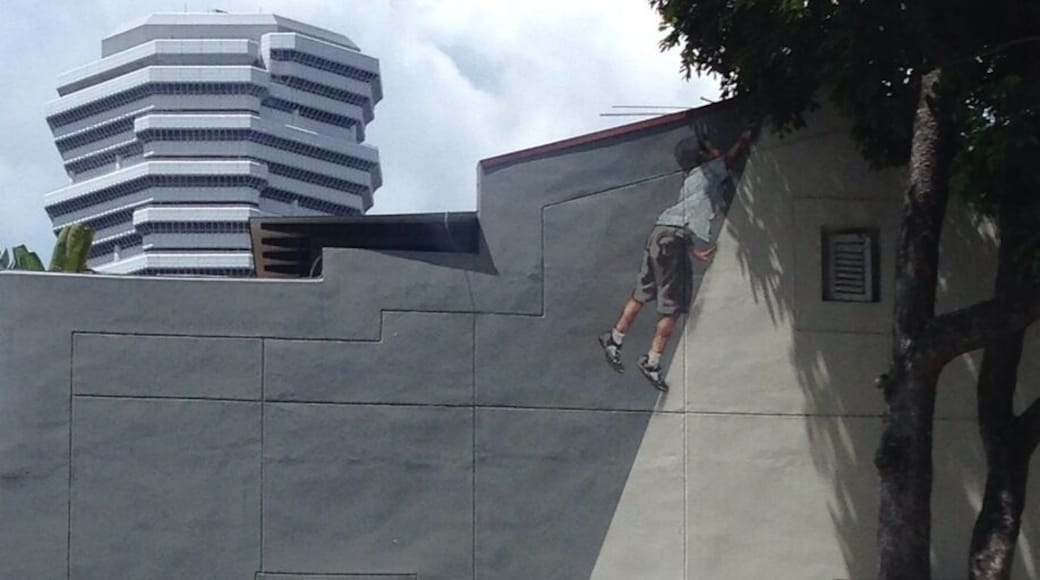 Street murals along one of the shophouses at Victoria street in Singapore.