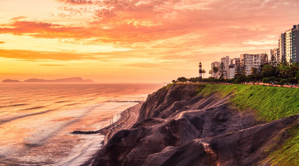 Cliffs on the Pacific Ocean Coast near Miraflores, Lima at Sunset