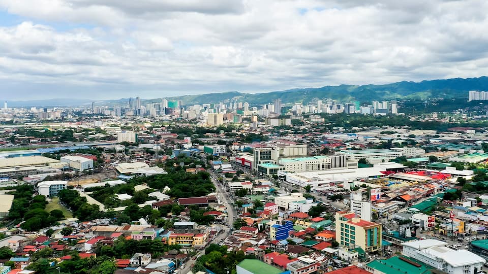Mandaue, Cebu Philippines - July 2019: View of Mandaue City and the main skyline of Cebu.