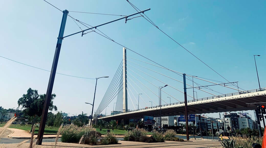 Casablanca, Morocco , 4 August 2023n view of Sidi Maârouf Bridge ,an asymmetric cable-stayed bridge, built in the center of Casablanca, is the second biggest bridge in Morocco of its typology.
