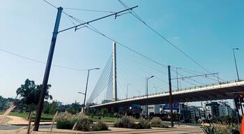 Casablanca, Morocco , 4 August 2023n view of Sidi Maârouf Bridge ,an asymmetric cable-stayed bridge, built in the center of Casablanca, is the second biggest bridge in Morocco of its typology.