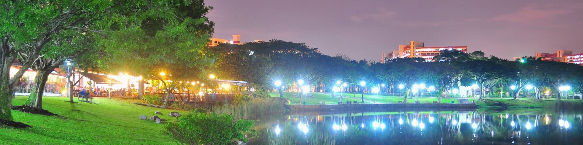 Punggol park with eateries by the pond