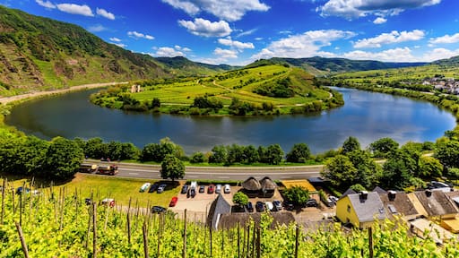 Moselle valley Germany: view from Bremm viewpoint on Moselle loop with river Moselle in summer, Germany Europe
