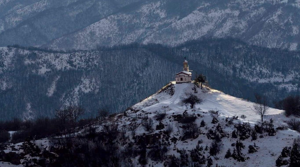 Sunset over little chapel.