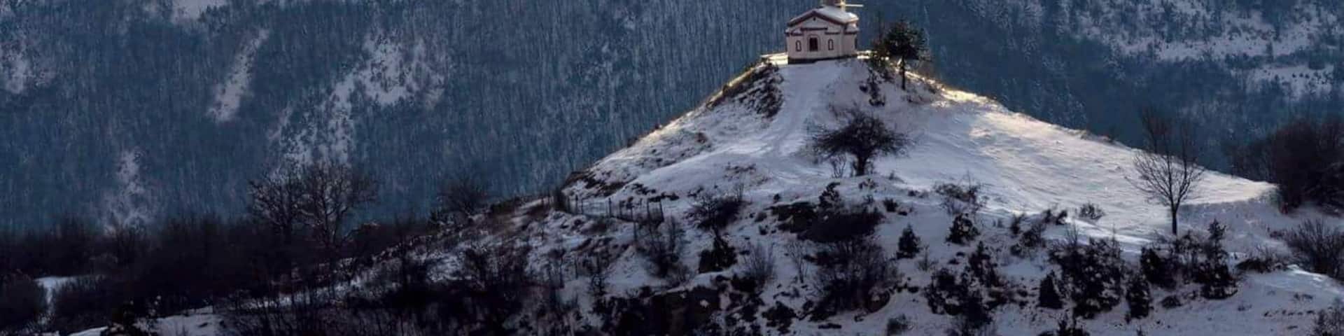Sunset over little chapel.